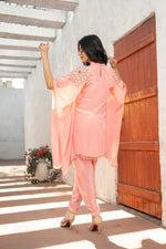 Peach Pure Crepe Kaftan with Tulip Salwar Set