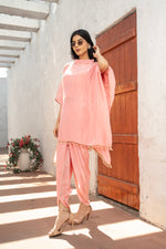 Peach Pure Crepe Kaftan with Tulip Salwar Set