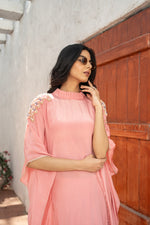 Peach Pure Crepe Kaftan with Tulip Salwar Set