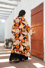 Black Pure Chinon Indo Western with Digital Pure Chinon jacket Set