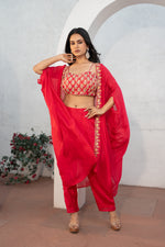 Rani Pink Hand Embroidered Indo Western with Straight Pant Set
