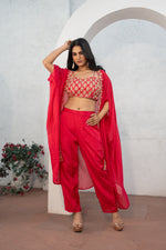 Rani Pink Hand Embroidered Indo Western with Straight Pant Set