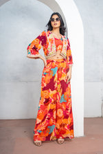 Pure Chinon Hand Embroidered Short Jacket with Digital Print Indo Western Set