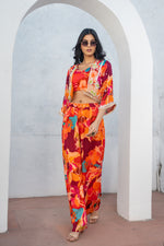 Pure Chinon Hand Embroidered Short Jacket with Digital Print Indo Western Set