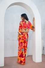 Pure Chinon Hand Embroidered Short Jacket with Digital Print Indo Western Set