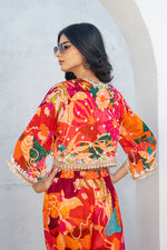 Pure Chinon Hand Embroidered Short Jacket with Digital Print Indo Western Set