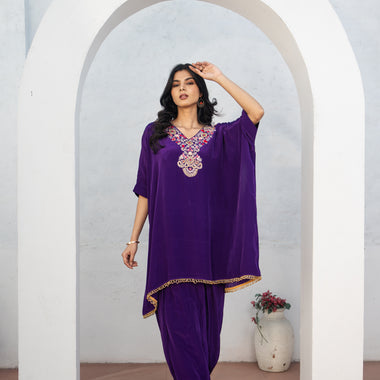 Purple Indo Western Hand Embroidered Work with Dhoti Pant Set