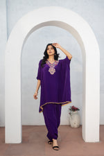 Purple Indo Western Hand Embroidered Work with Dhoti Pant Set