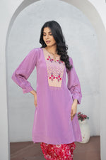 Lilac Hand Embroidered Co-ord Set with Chinon Digital Printed Tulip Salwar Set