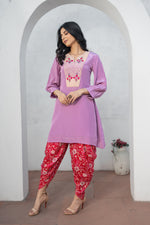 Lilac Hand Embroidered Co-ord Set with Chinon Digital Printed Tulip Salwar Set