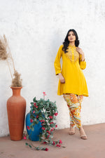 Mustard Pure Crepe Co-ord Set with Printed Pure Chinon Tulip Salwar Set