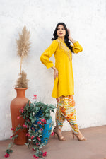 Mustard Pure Crepe Co-ord Set with Printed Pure Chinon Tulip Salwar Set