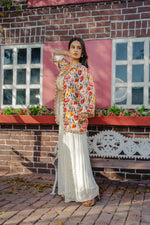 Printed Pure Chinon Hand Embroidered Indo Western with Ivory Jacket and Plazo Set