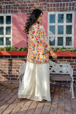 Printed Pure Chinon Hand Embroidered Indo Western with Ivory Jacket and Plazo Set