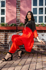 Black & Red Ombre Hand Embroidered Co-ord Set with Crepe Straight Pant Set