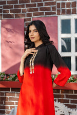 Black & Red Ombre Hand Embroidered Co-ord Set with Crepe Straight Pant Set