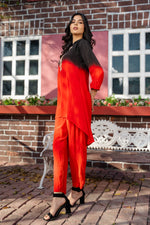 Black & Red Ombre Hand Embroidered Co-ord Set with Crepe Straight Pant Set