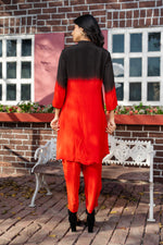 Black & Red Ombre Hand Embroidered Co-ord Set with Crepe Straight Pant Set