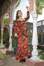 Digital Floral Printed Chinon Co-ord Set with Gharara Set