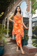 Pure Chinon Hand Embroidered Mirror work Co-ord Set with Tulip Salwar Set