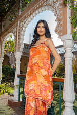 Pure Chinon Hand Embroidered Mirror work Co-ord Set with Tulip Salwar Set