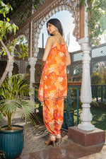 Pure Chinon Hand Embroidered Mirror work Co-ord Set with Tulip Salwar Set