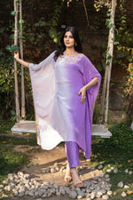 Lilac Purple Ombre Kaftan Hand Embroidered with Straight Pant Set