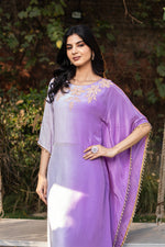 Lilac Purple Ombre Kaftan Hand Embroidered with Straight Pant Set