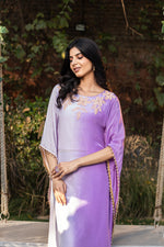 Lilac Purple Ombre Kaftan Hand Embroidered with Straight Pant Set