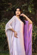 Lilac Purple Ombre Kaftan Hand Embroidered with Straight Pant Set