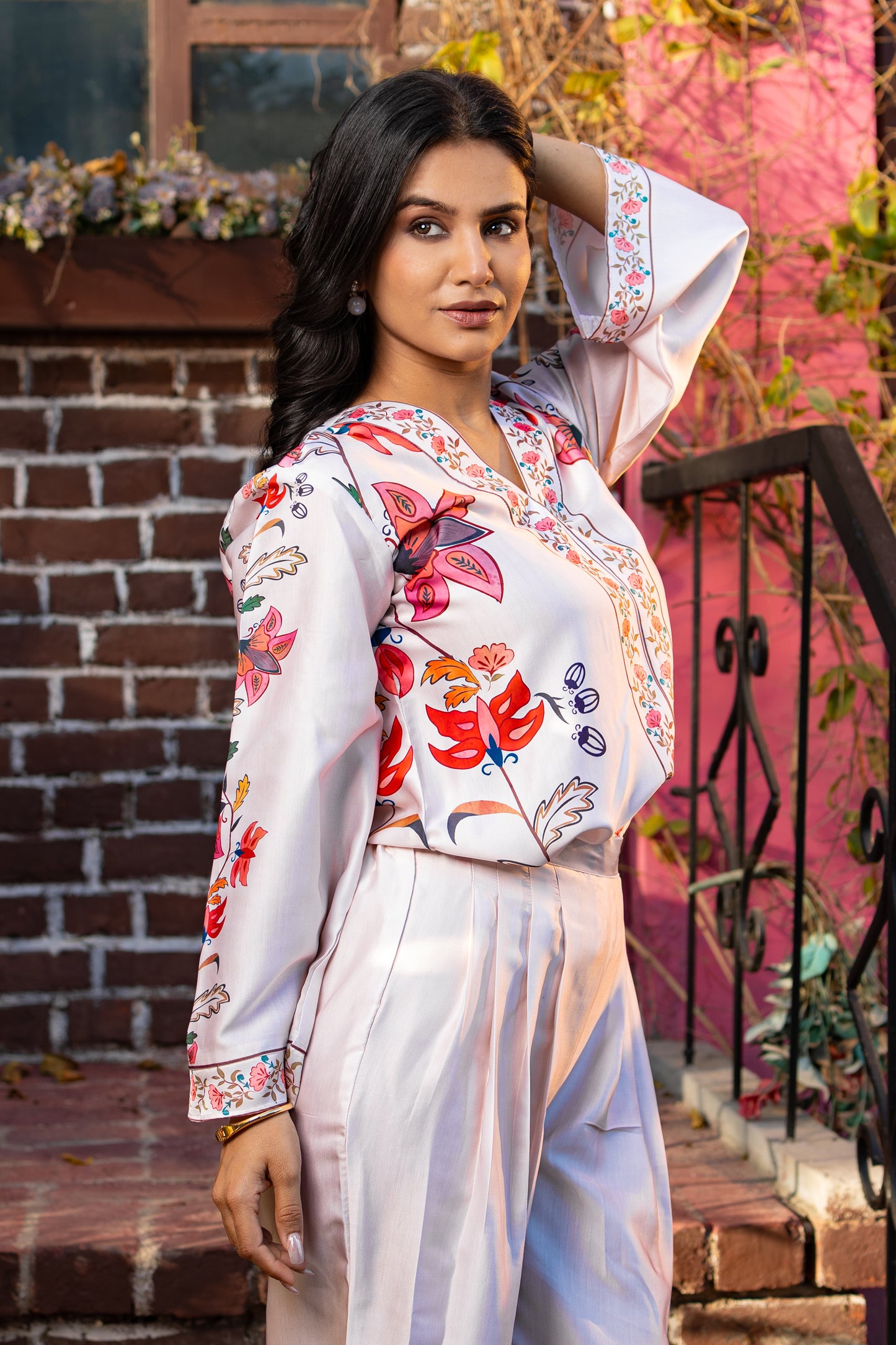 Floral Printed Designer Co-ord Set in Modal Satin Fabric
