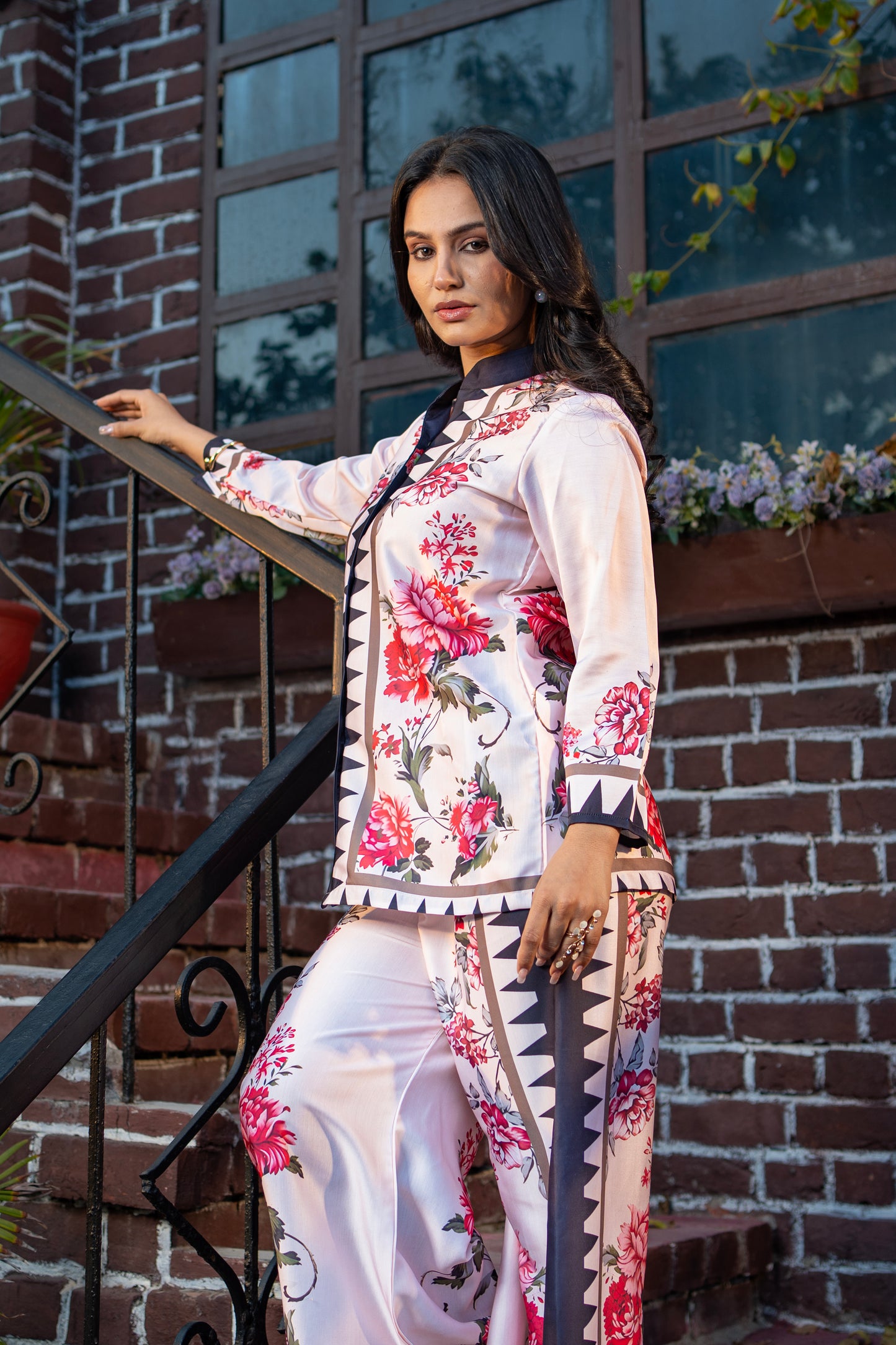 Pattern Printed Designer Co-ord Set in Modal Satin Fabric