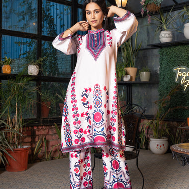 Pattern Printed Modal Satin Co-ord Set with Trouser