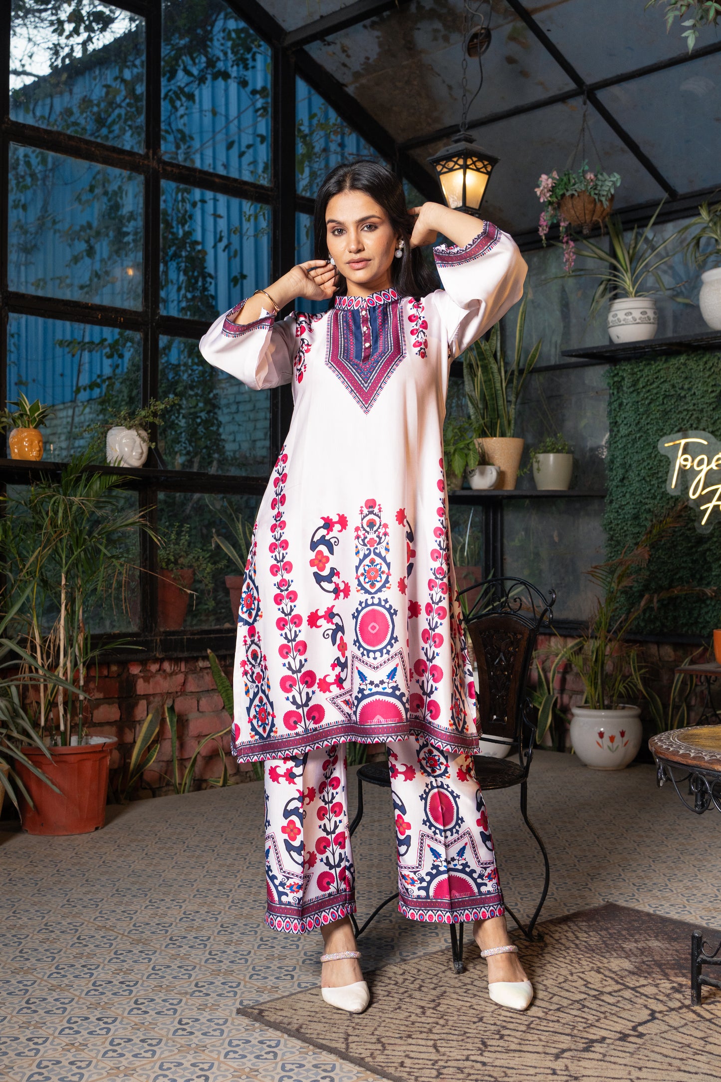 Pattern Printed Modal Satin Co-ord Set with Trouser
