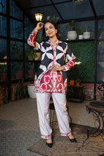Black Printed Stylish Co-ord Set in Modal Satin Fabric