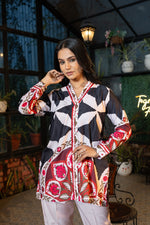Black Printed Stylish Co-ord Set in Modal Satin Fabric