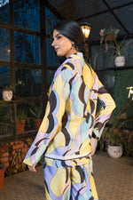 Retro Printed Modal Satin Co-ord Set with Trouser