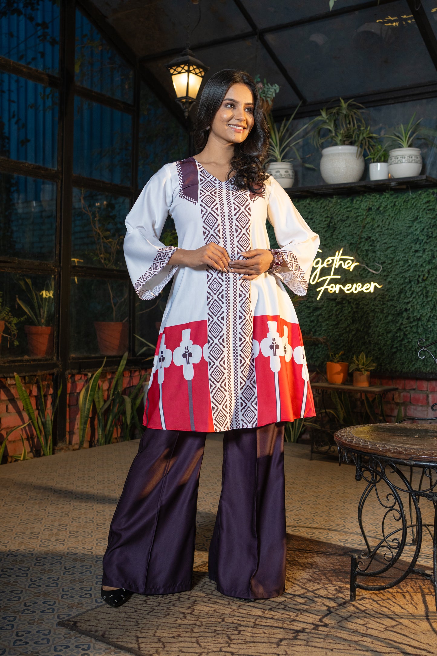 Digital Printed Modal Satin Co-ord Set with Purple Trouser