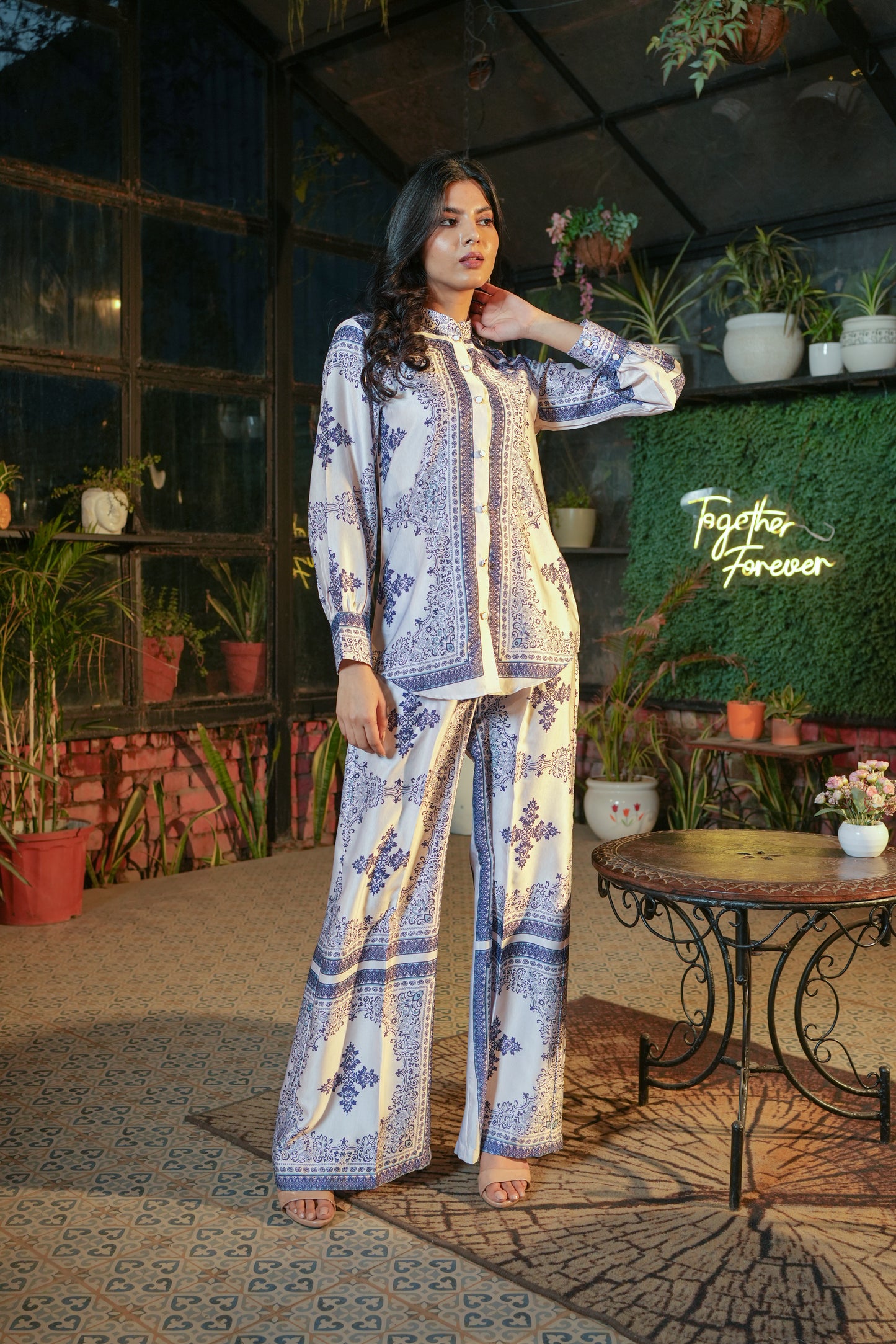 Printed Modal Satin Co-ord Set with Trouser