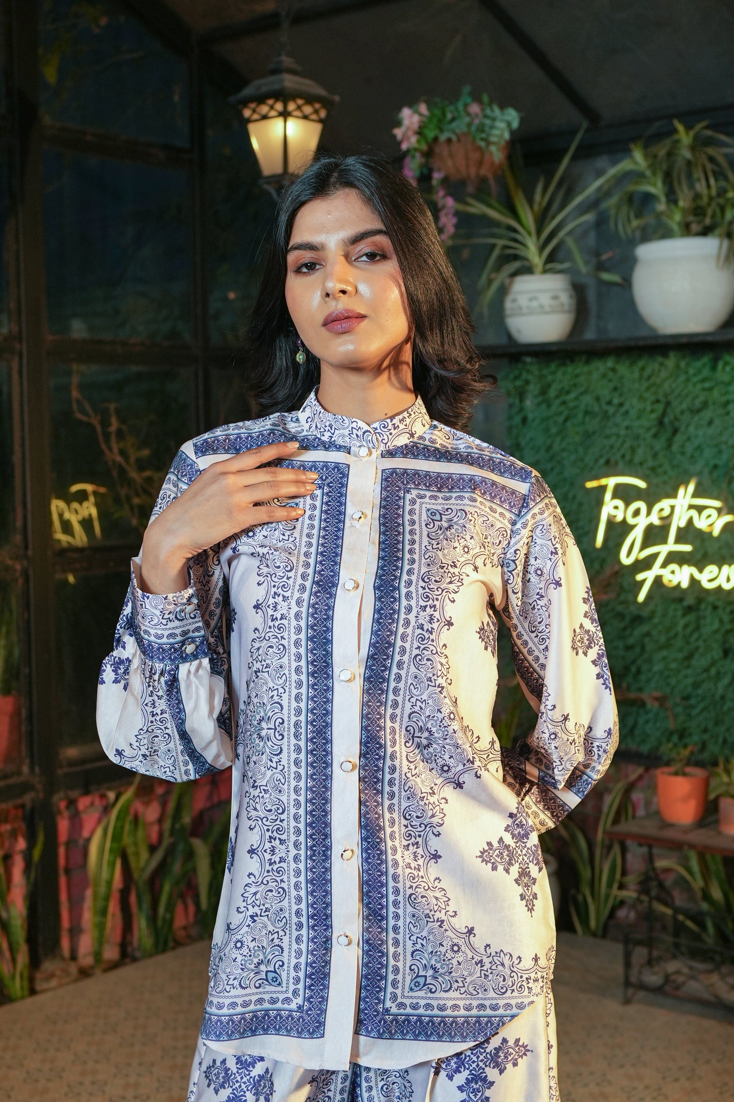 Printed Modal Satin Co-ord Set with Trouser