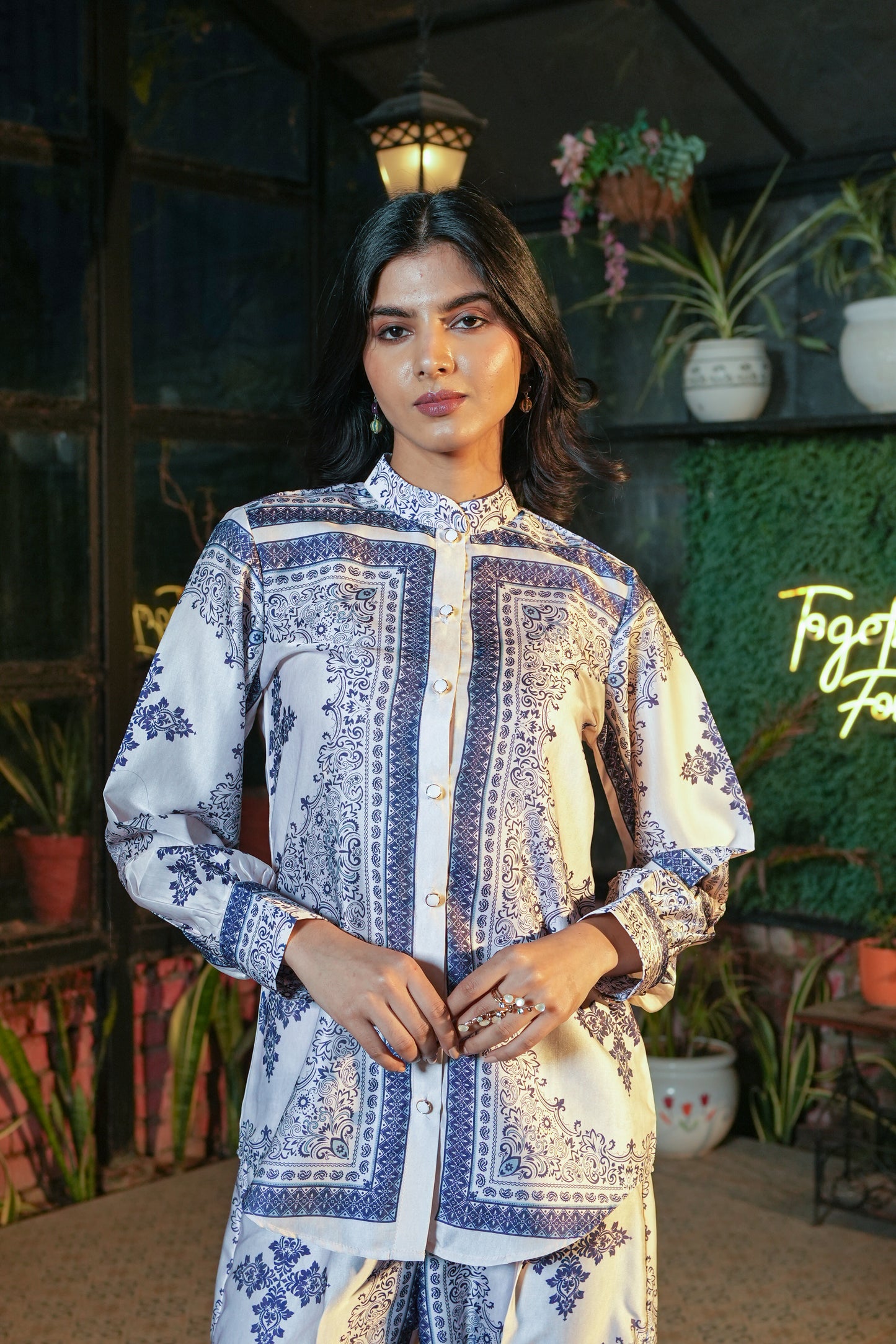 Printed Modal Satin Co-ord Set with Trouser