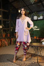 Lilac Pure Crepe Co-ord Set with Chinon Printed Tulip Salwar Set