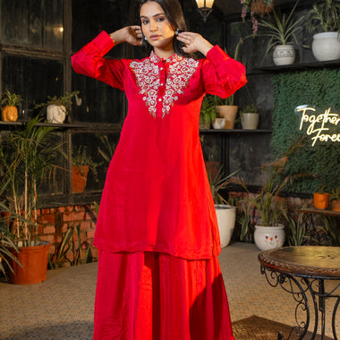 Rani Pure Chinon Hand Embroidered Co-ord Set with Plazo Set