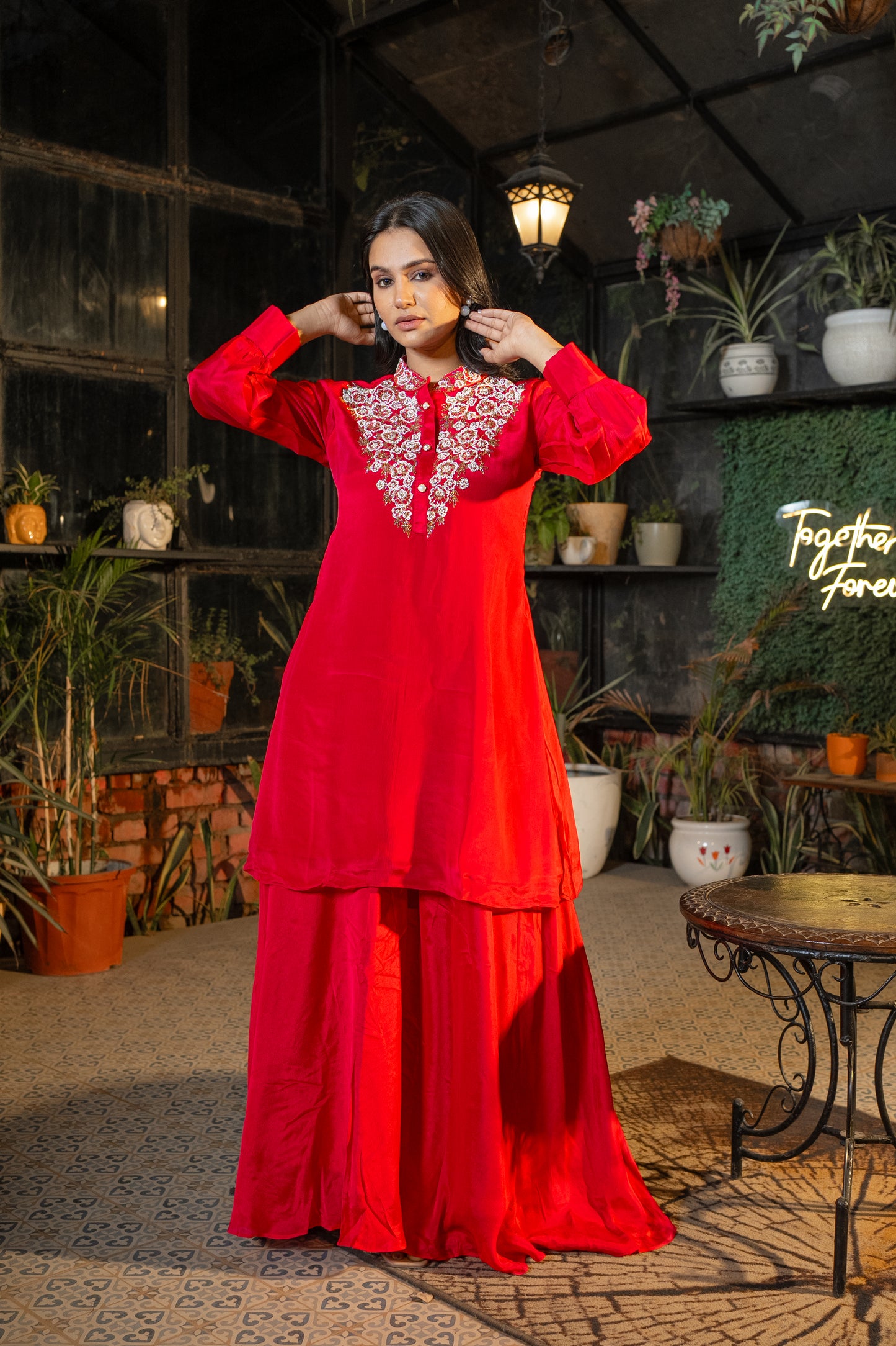 Rani Pure Chinon Hand Embroidered Co-ord Set with Plazo Set