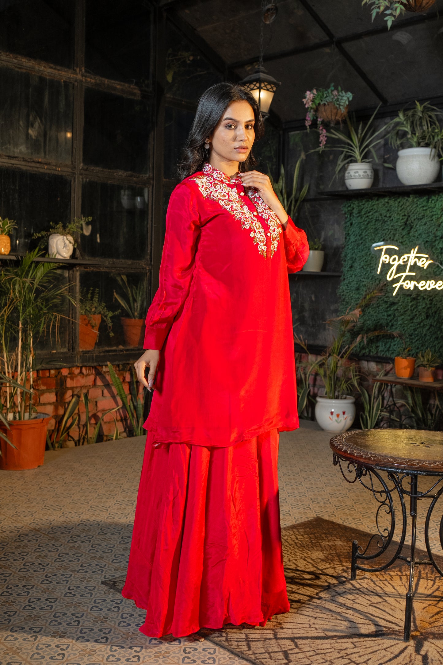 Rani Pure Chinon Hand Embroidered Co-ord Set with Plazo Set