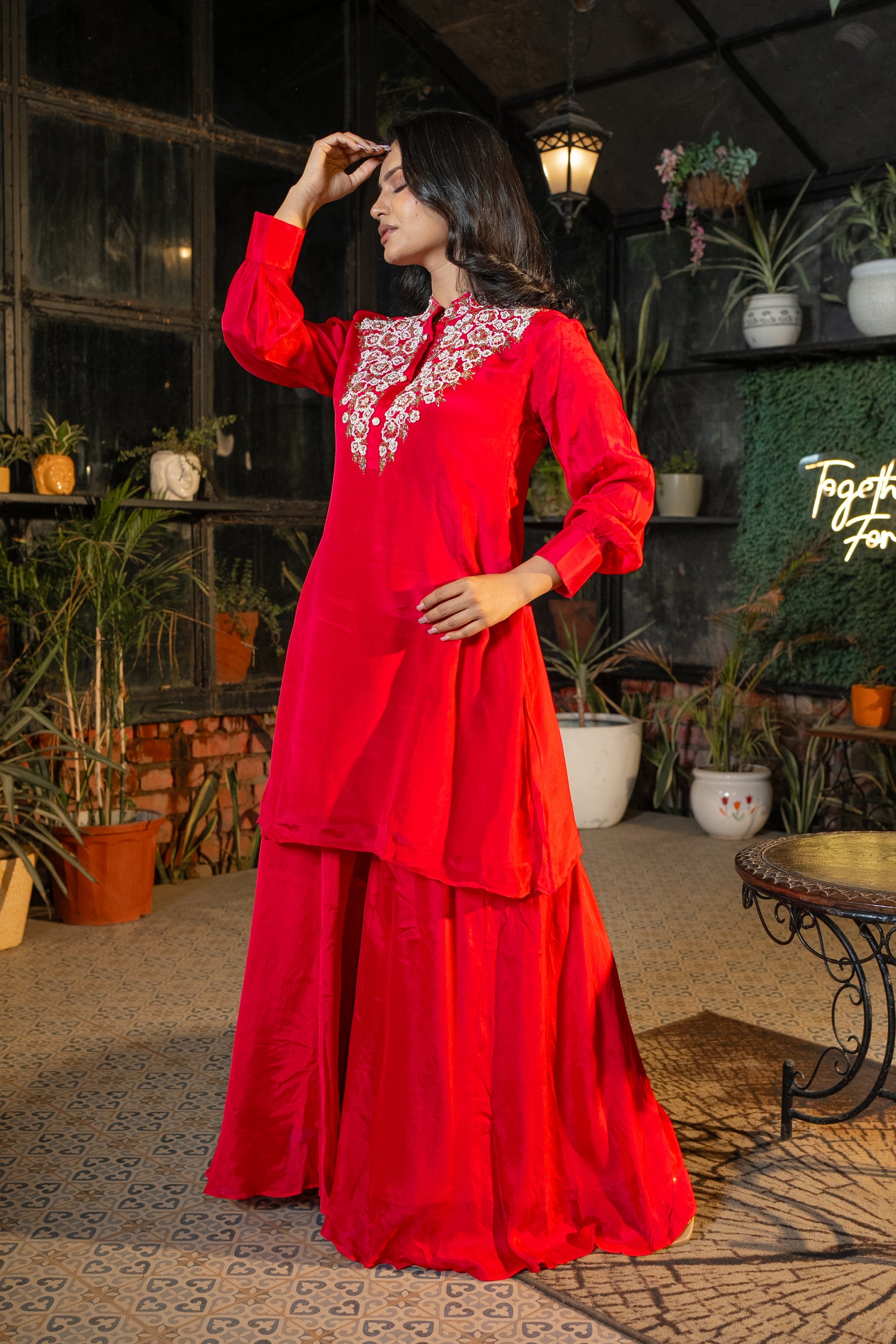 Rani Pure Chinon Hand Embroidered Co-ord Set with Plazo Set