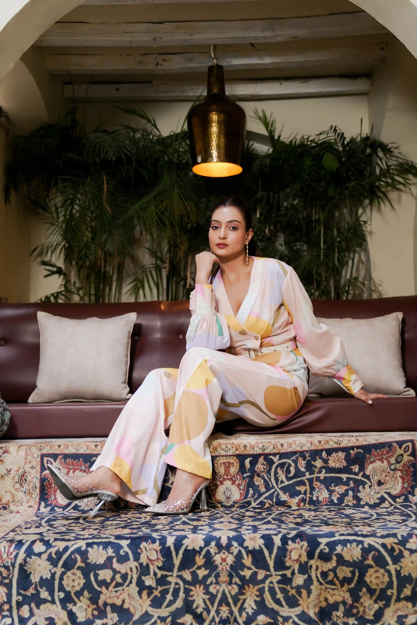 Printed Co-ord Set with a Chic Buckle and Trouser Set