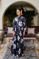 Black Floral Printed Muslin Satin Co-ord Set with Plazo Set