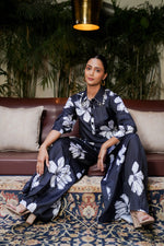 Black Floral Printed Muslin Satin Co-ord Set with Plazo Set