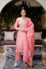 Pink Kurti Hand Embroidery Work with Dupatta and Salwar Set